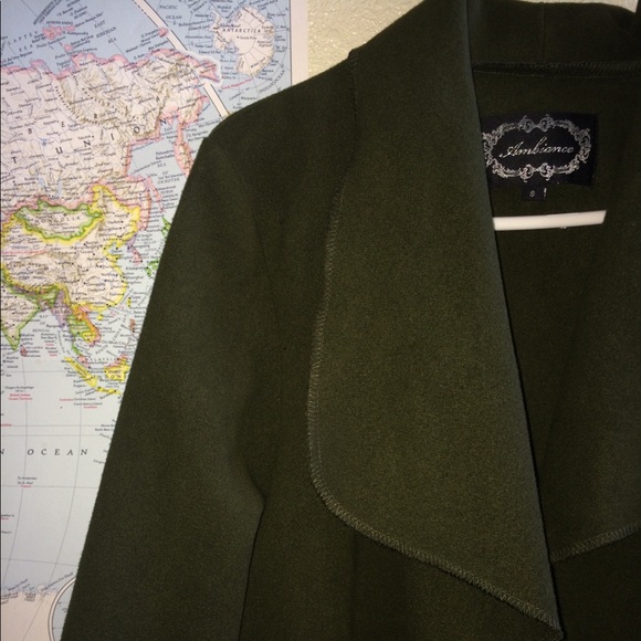 Dark Olive Green long open cardigan - Picture 1 of 6